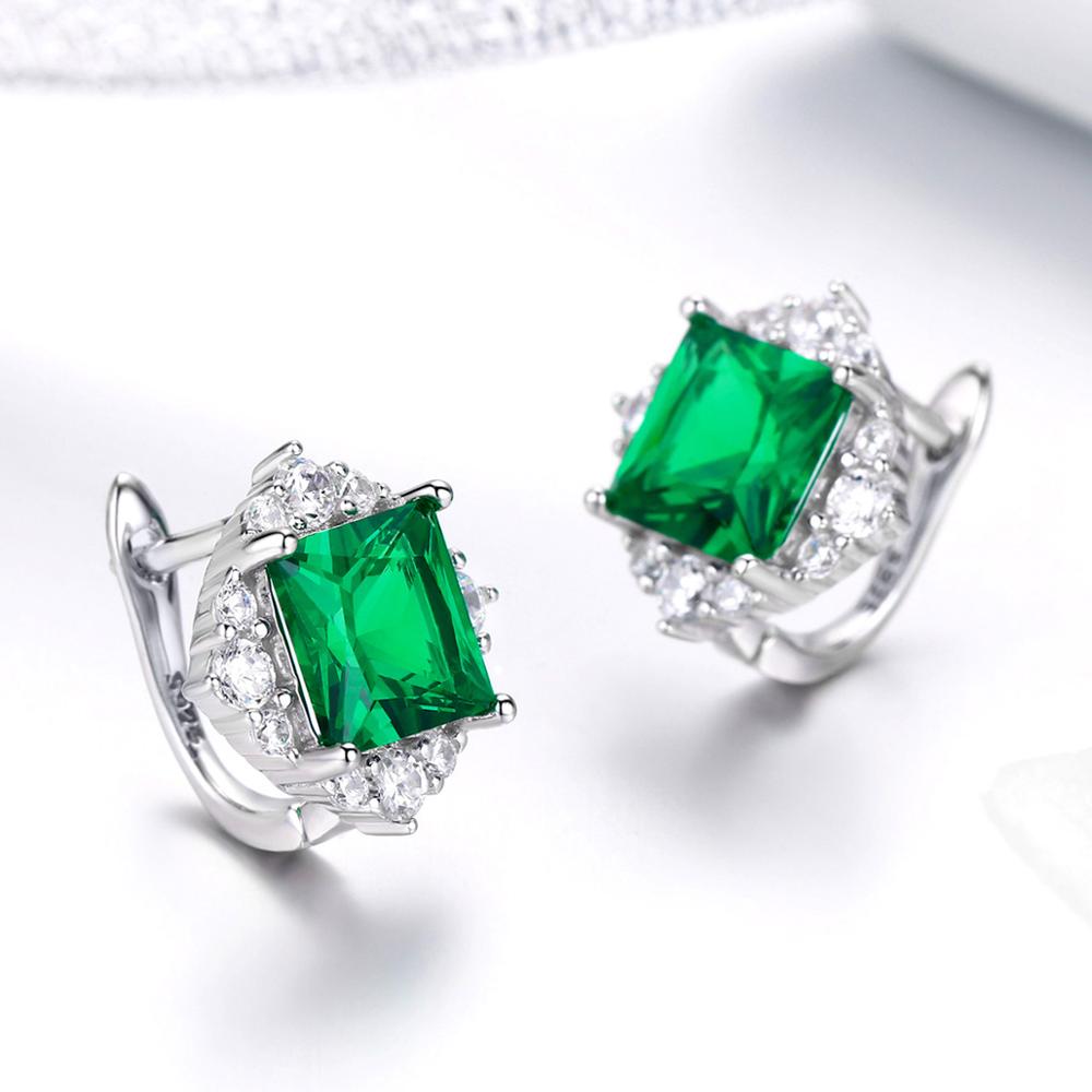 Sterling Silver Green CZ Square Leverback Hypoallergenic Earrings