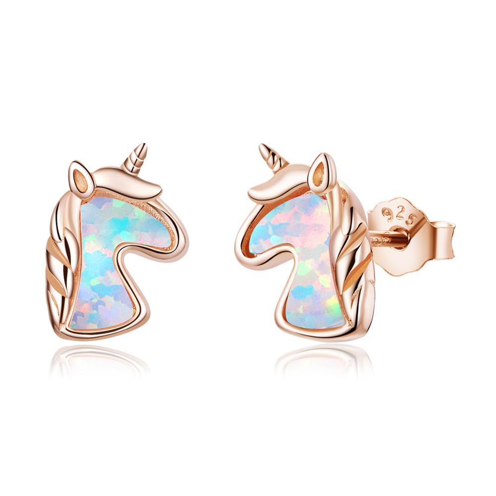 Sterling Silver Opal Unicorn Style Stud Hypoallergenic Earrings