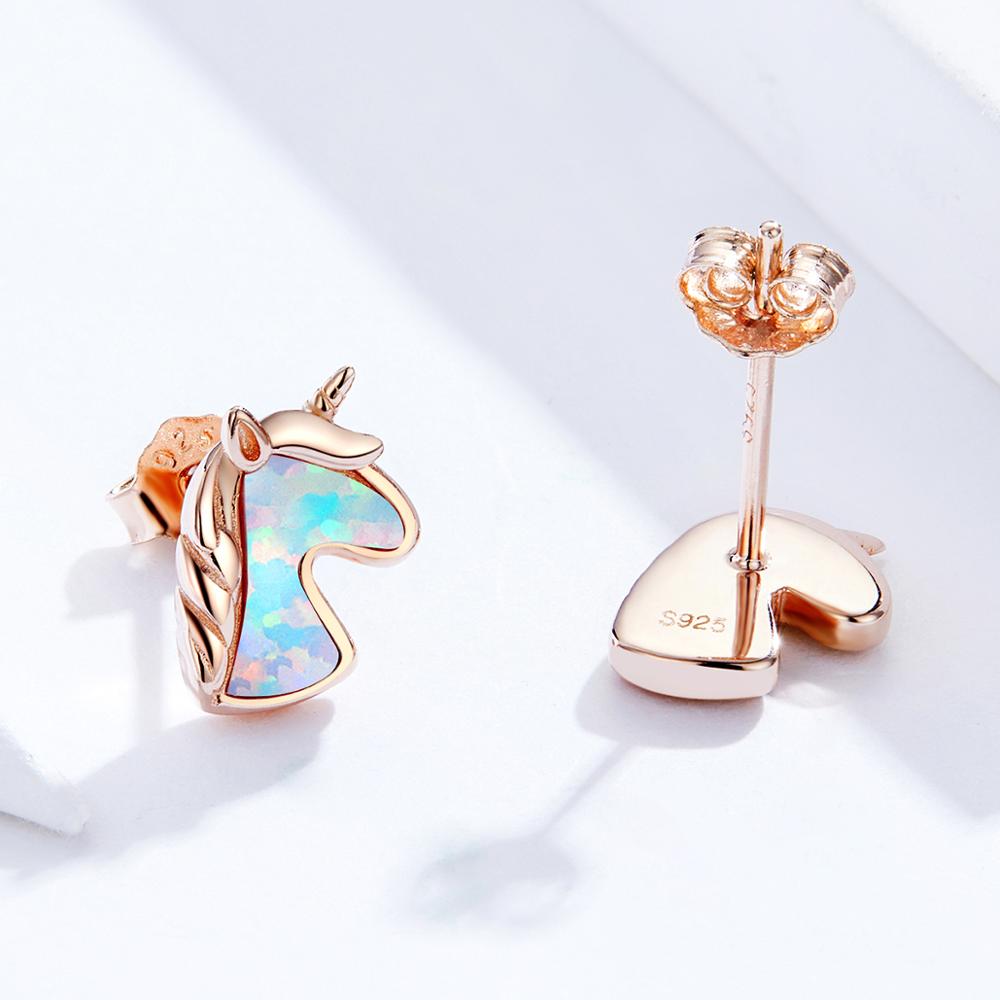 Sterling Silver Opal Unicorn Style Stud Hypoallergenic Earrings