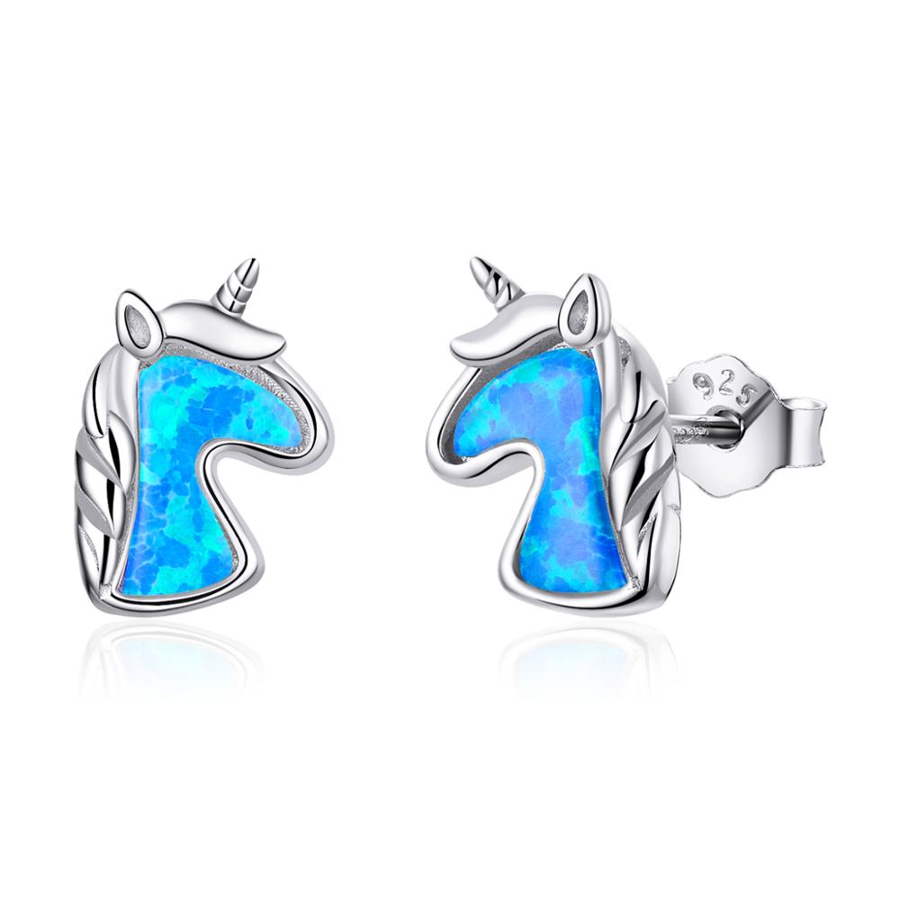 Sterling Silver Opal Unicorn Style Stud Hypoallergenic Earrings