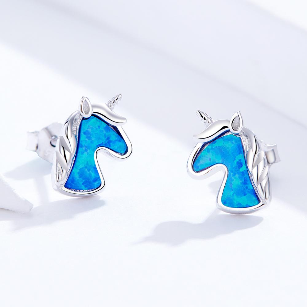 Sterling Silver Opal Unicorn Style Stud Hypoallergenic Earrings
