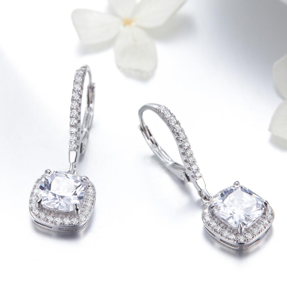 Sterling Silver White Cubic Zirconia Square Leverback Hypoallergenic Earrings
