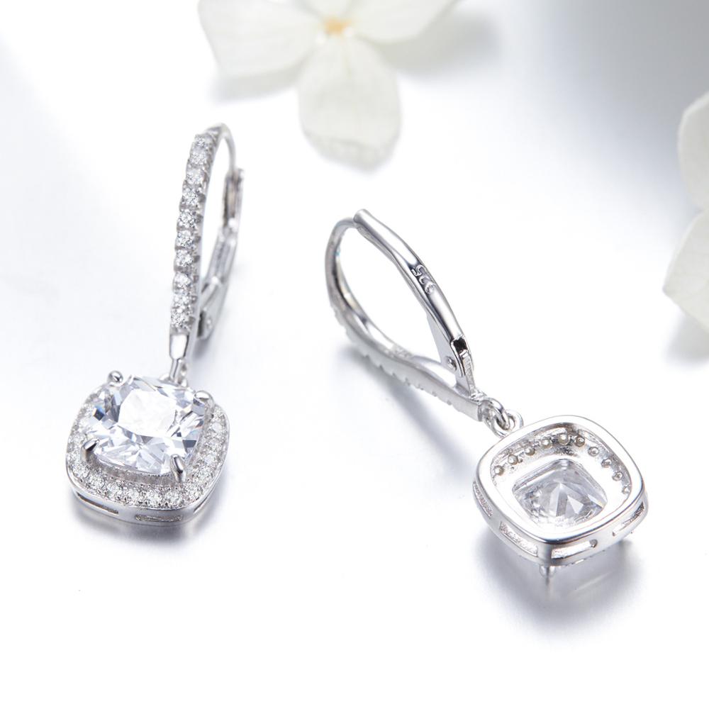 Sterling Silver White Cubic Zirconia Square Leverback Hypoallergenic Earrings