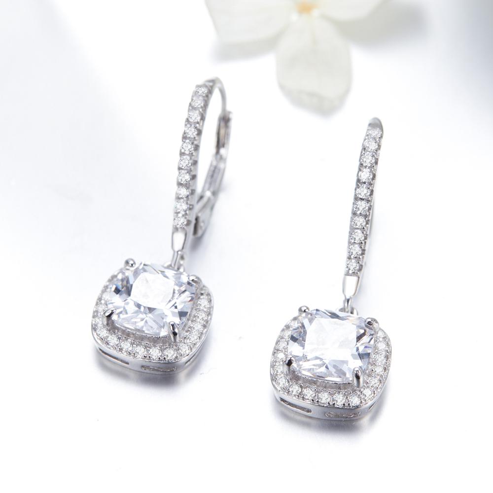 Sterling Silver White Cubic Zirconia Square Leverback Hypoallergenic Earrings