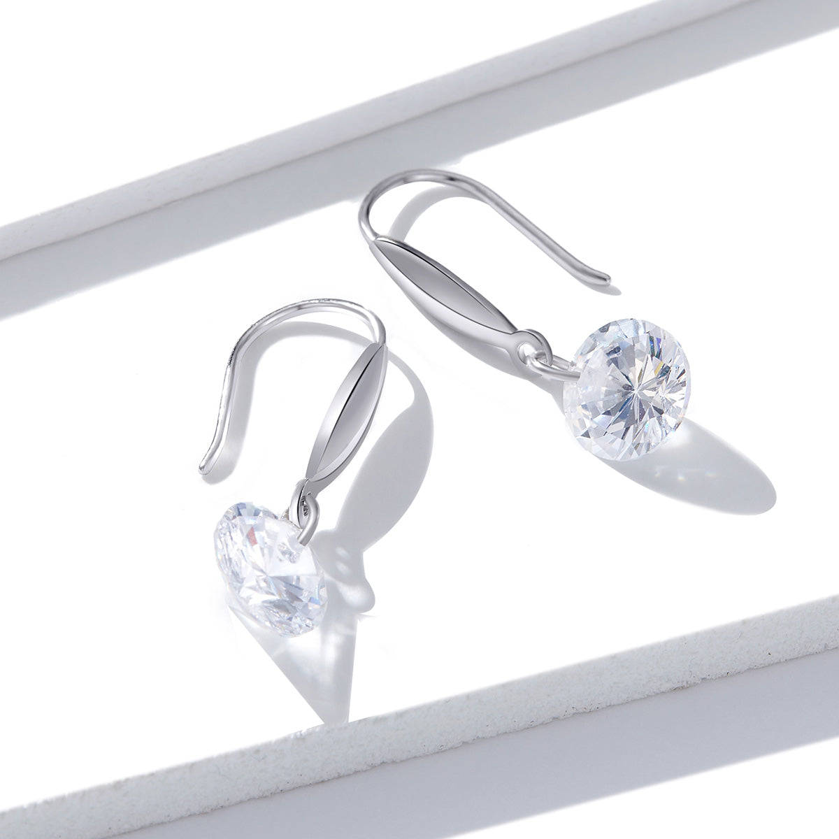 Sterling Silver Clear Cubic Zirconia Hook Hypoallergenic Earrings