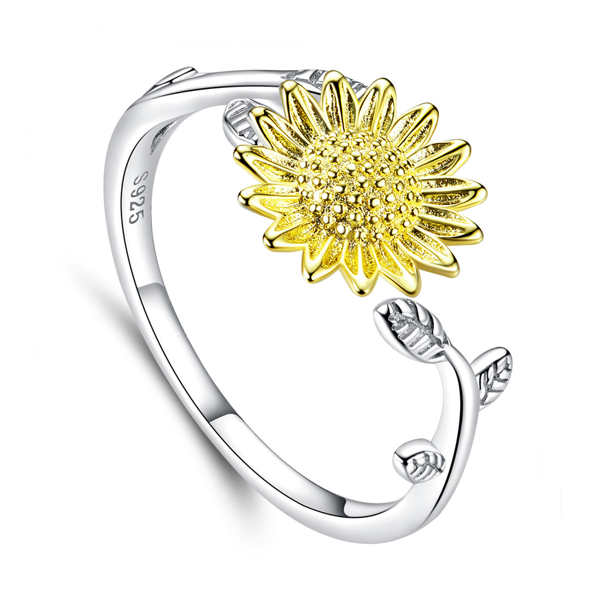 Sterling Silver Sunflower Adjustable Hypoallergenic Ring