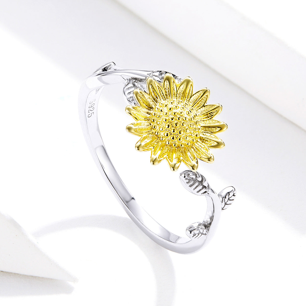 Sterling Silver Sunflower Adjustable Hypoallergenic Ring