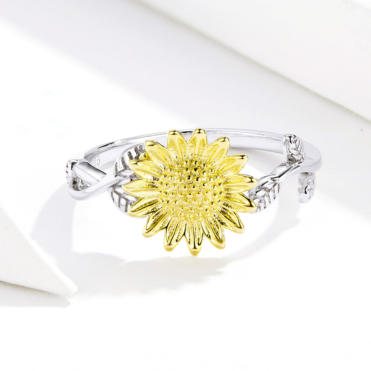 Sterling Silver Sunflower Adjustable Hypoallergenic Ring