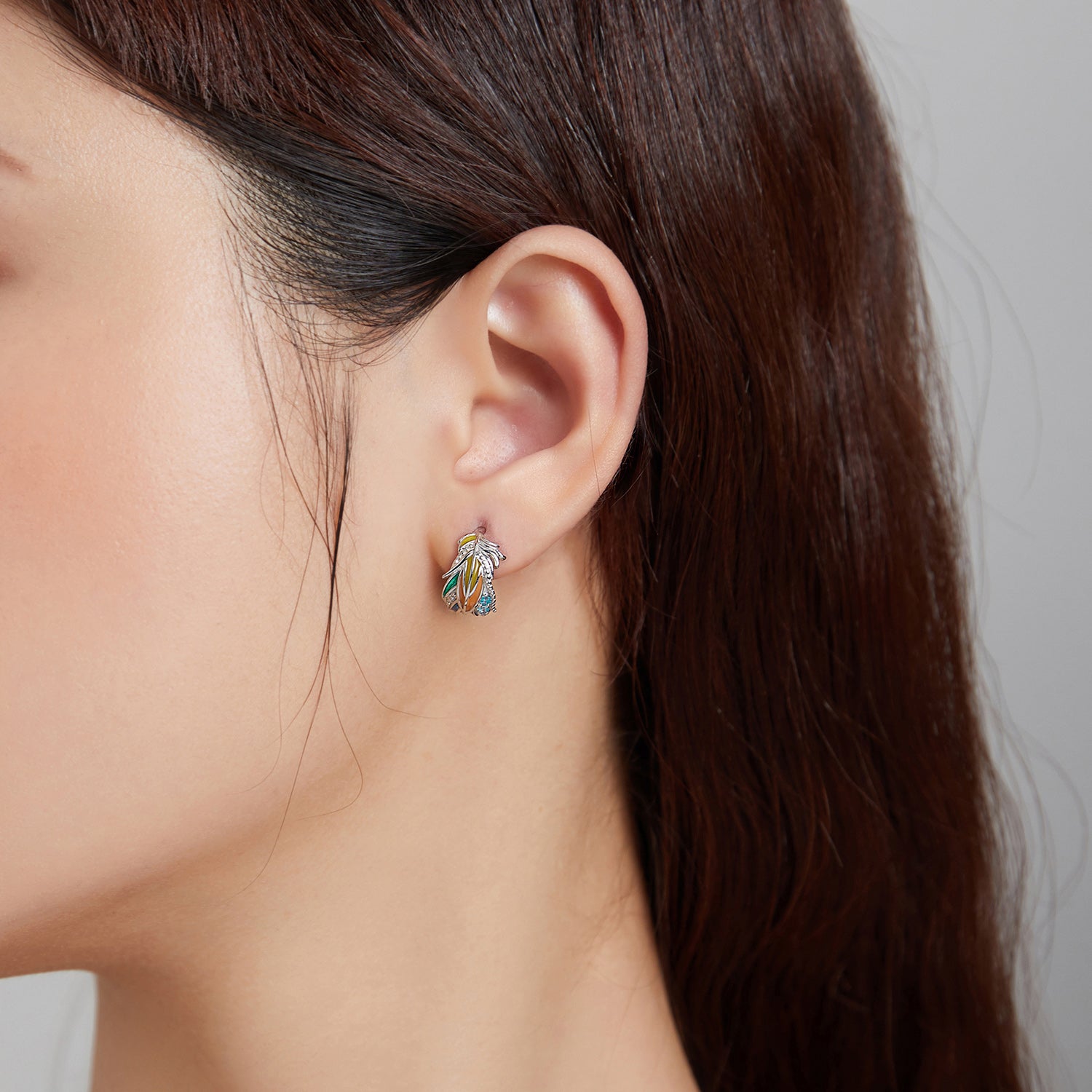 Sterling Silver Coloured Stylish Feathers Stud Hypoallergenic Earrings