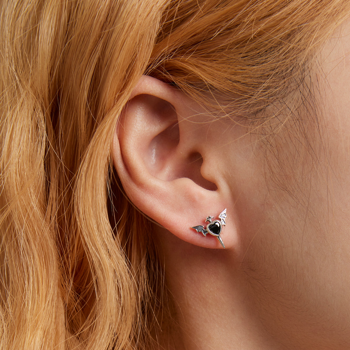 Sterling Silver Devils Heart Stud Hypoallergenic Earrings