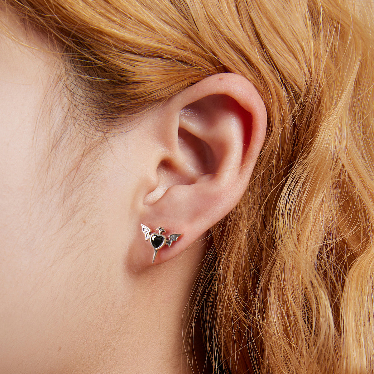 Sterling Silver Devils Heart Stud Hypoallergenic Earrings