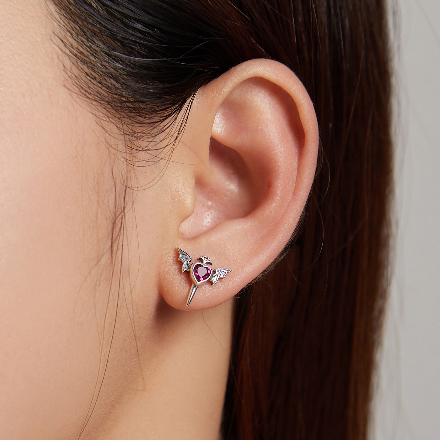 Sterling Silver Devils Heart Stud Hypoallergenic Earrings