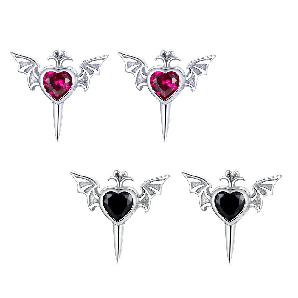 Sterling Silver Devils Heart Stud Hypoallergenic Earrings