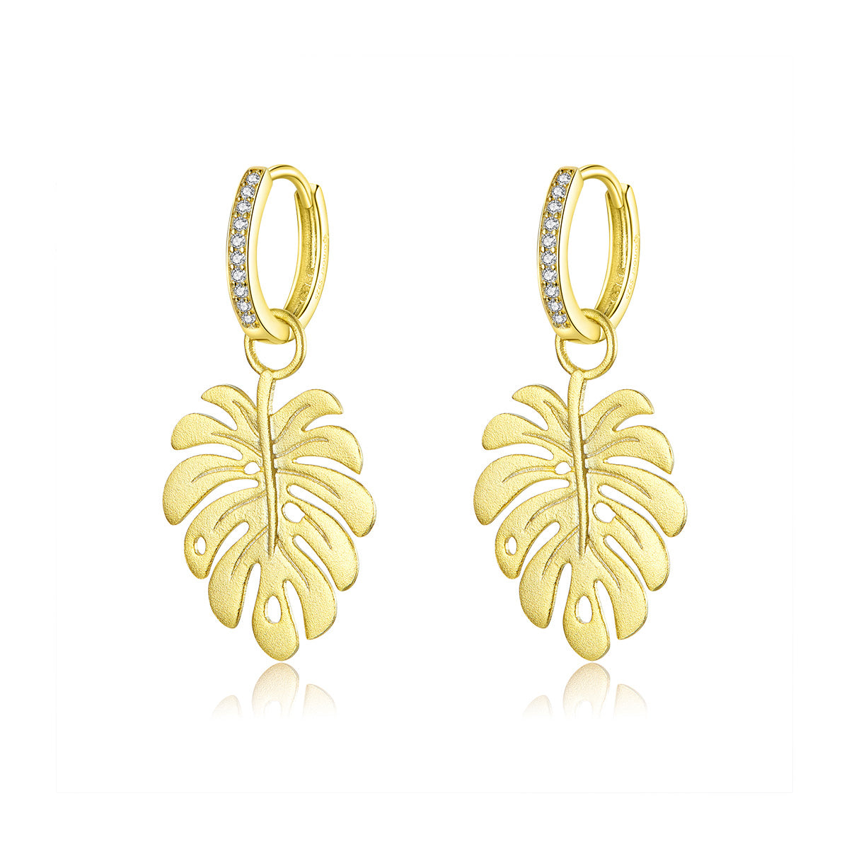 Sterling Silver Tropical Plant Drop Huggie Hypoallergenic Earrings