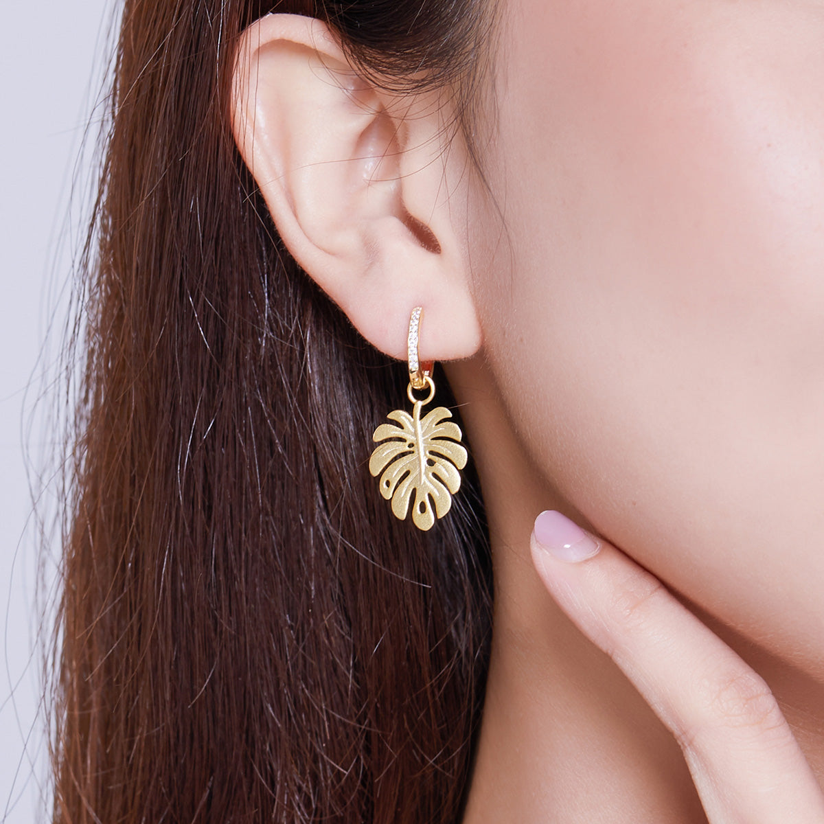 Sterling Silver Tropical Plant Drop Huggie Hypoallergenic Earrings