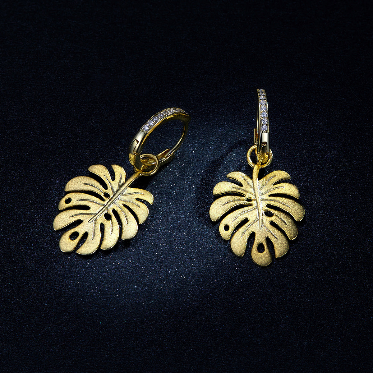Sterling Silver Tropical Plant Drop Huggie Hypoallergenic Earrings