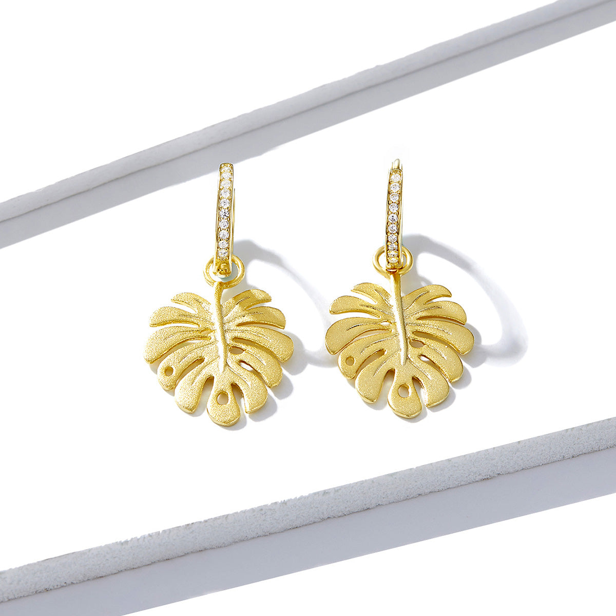 Sterling Silver Tropical Plant Drop Huggie Hypoallergenic Earrings