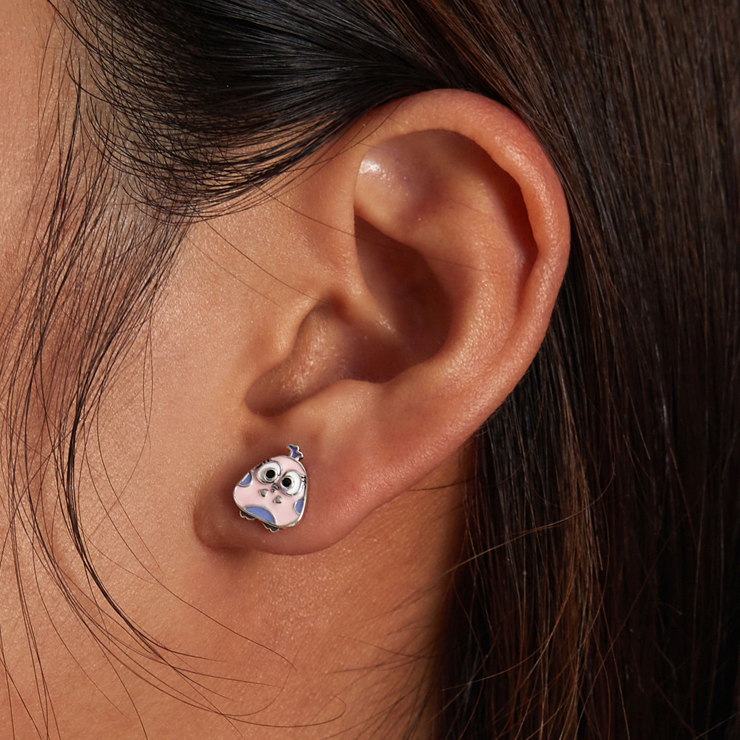 Sterling Silver Cartoon Cute Bird Stud Hypoallergenic Earrings