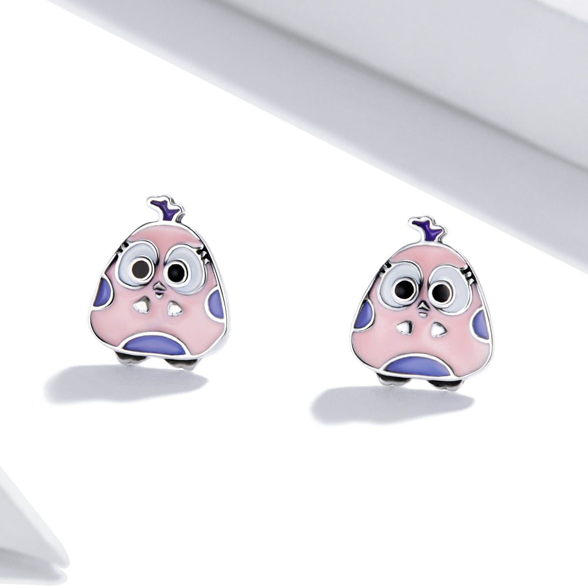 Sterling Silver Cartoon Cute Bird Stud Hypoallergenic Earrings