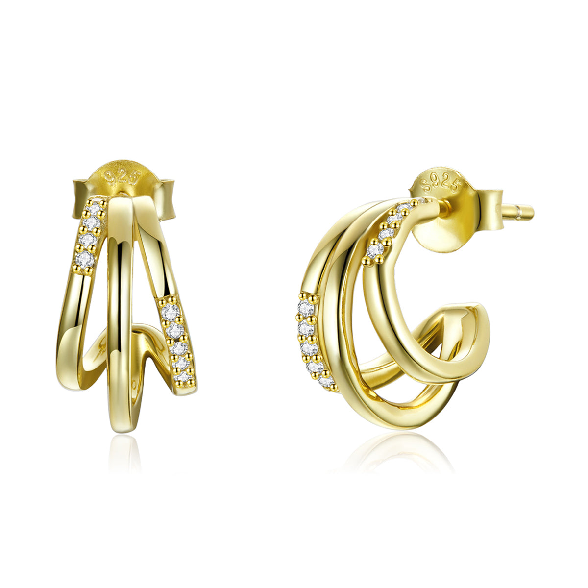 Sterling Silver Stylish Triple Line Stud Hypoallergenic Earrings