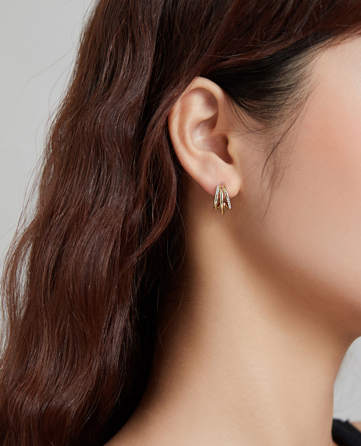 Sterling Silver Stylish Triple Line Stud Hypoallergenic Earrings