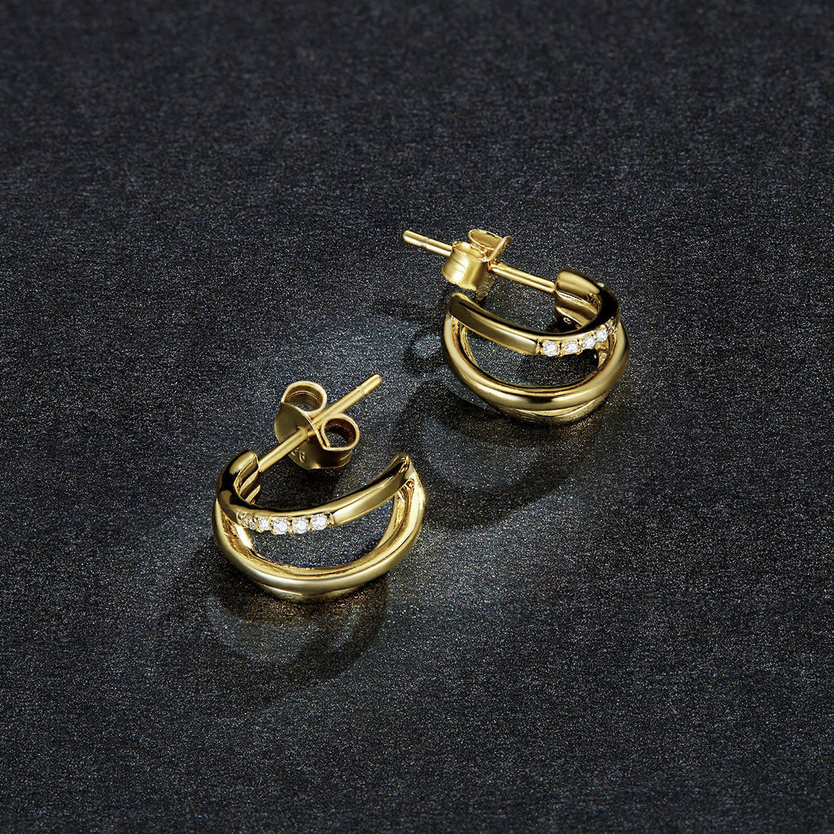 Sterling Silver Stylish Triple Line Stud Hypoallergenic Earrings