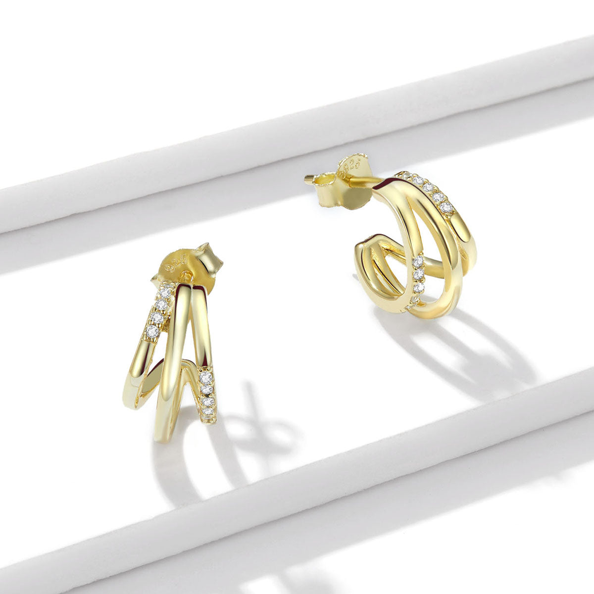 Sterling Silver Stylish Triple Line Stud Hypoallergenic Earrings