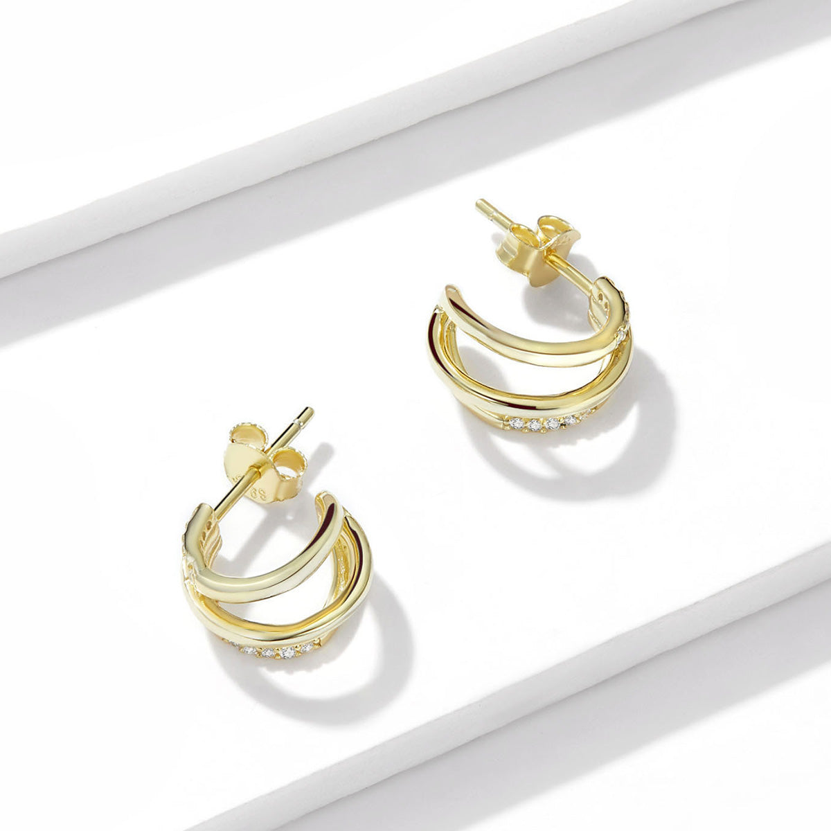 Sterling Silver Stylish Triple Line Stud Hypoallergenic Earrings