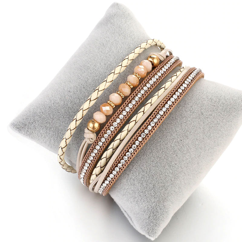 Double Wrap Cubic Zirconia Beads Bracelet