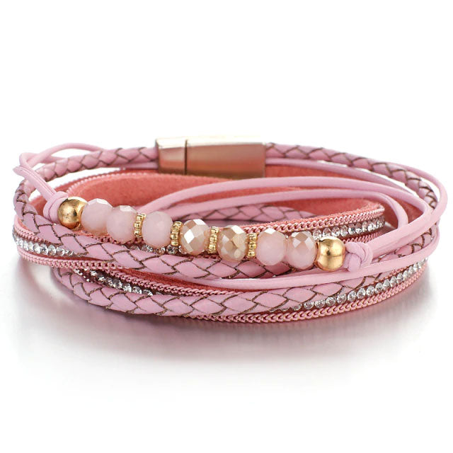 Double Wrap Cubic Zirconia Beads Bracelet