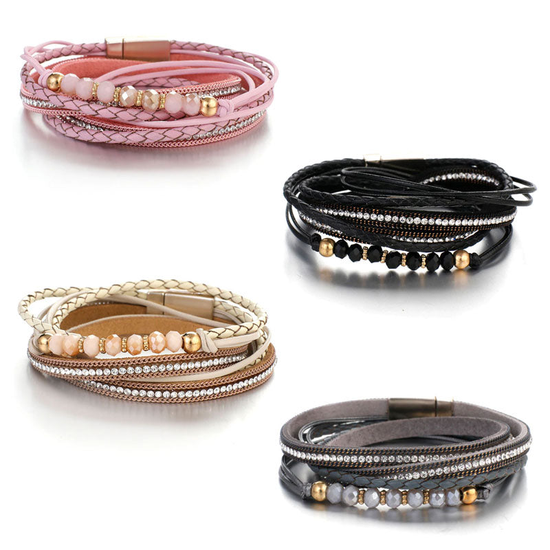 Double Wrap Cubic Zirconia Beads Bracelet