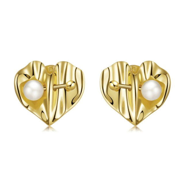 Sterling Silver Pearl Heart Stud Hypoallergenic Earrings