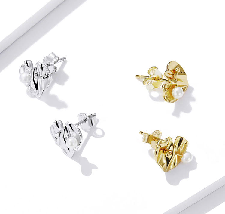Sterling Silver Pearl Heart Stud Hypoallergenic Earrings