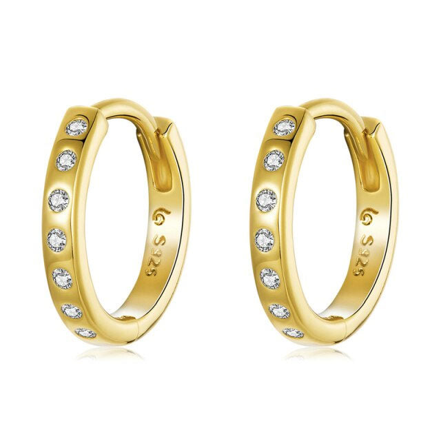 Sterling Silver Simple Circle CZ Huggie Hypoallergenic Earrings