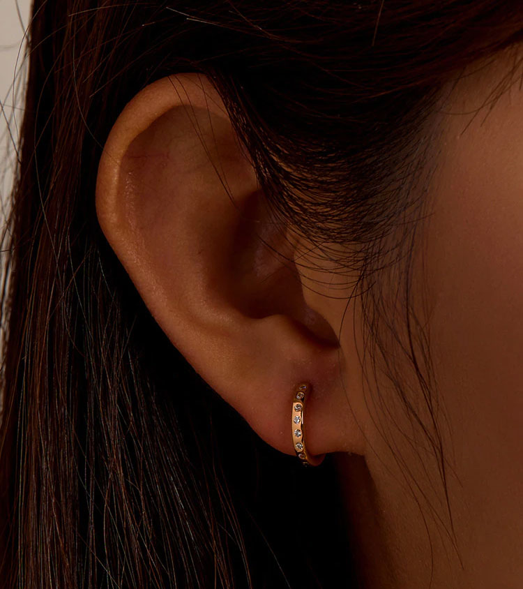 Sterling Silver Simple Circle CZ Huggie Hypoallergenic Earrings