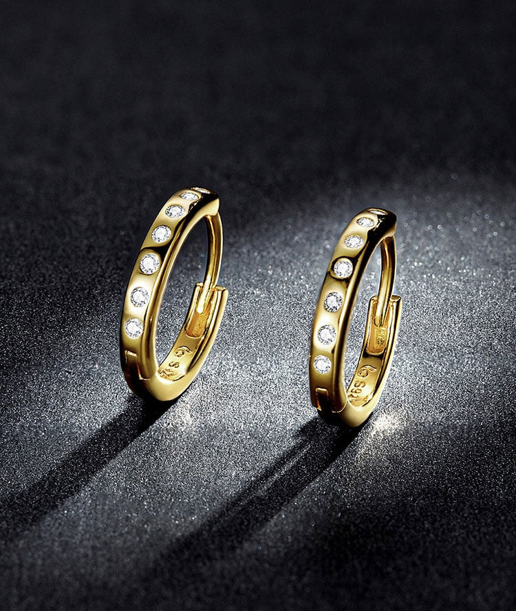 Sterling Silver Simple Circle CZ Huggie Hypoallergenic Earrings