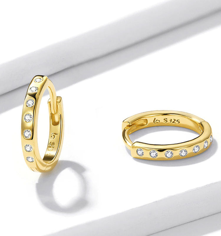 Sterling Silver Simple Circle CZ Huggie Hypoallergenic Earrings