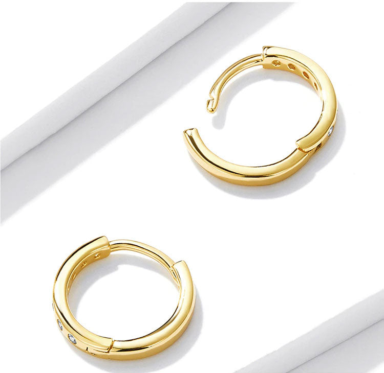 Sterling Silver Simple Circle CZ Huggie Hypoallergenic Earrings