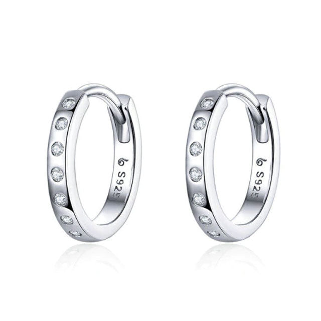 Sterling Silver Simple Circle CZ Huggie Hypoallergenic Earrings