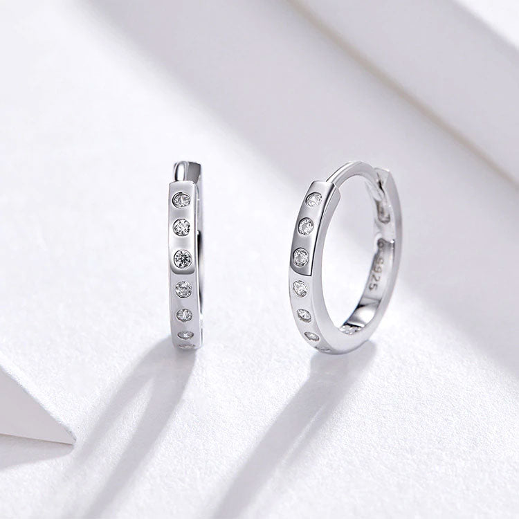 Sterling Silver Simple Circle CZ Huggie Hypoallergenic Earrings