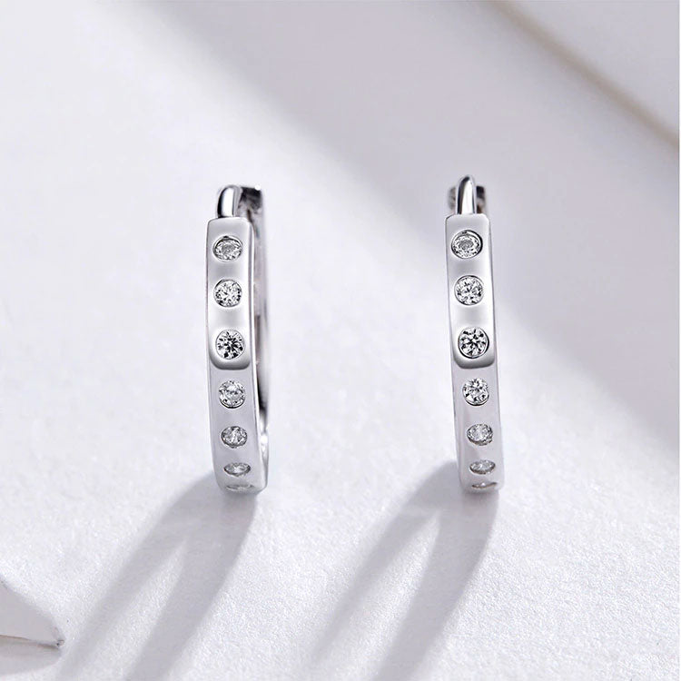 Sterling Silver Simple Circle CZ Huggie Hypoallergenic Earrings