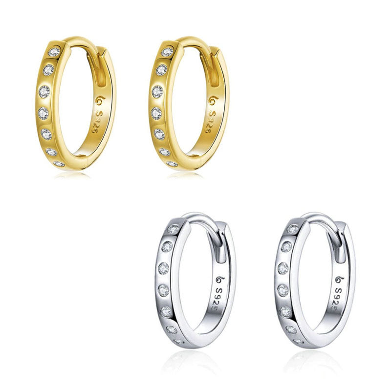 Sterling Silver Simple Circle CZ Huggie Hypoallergenic Earrings