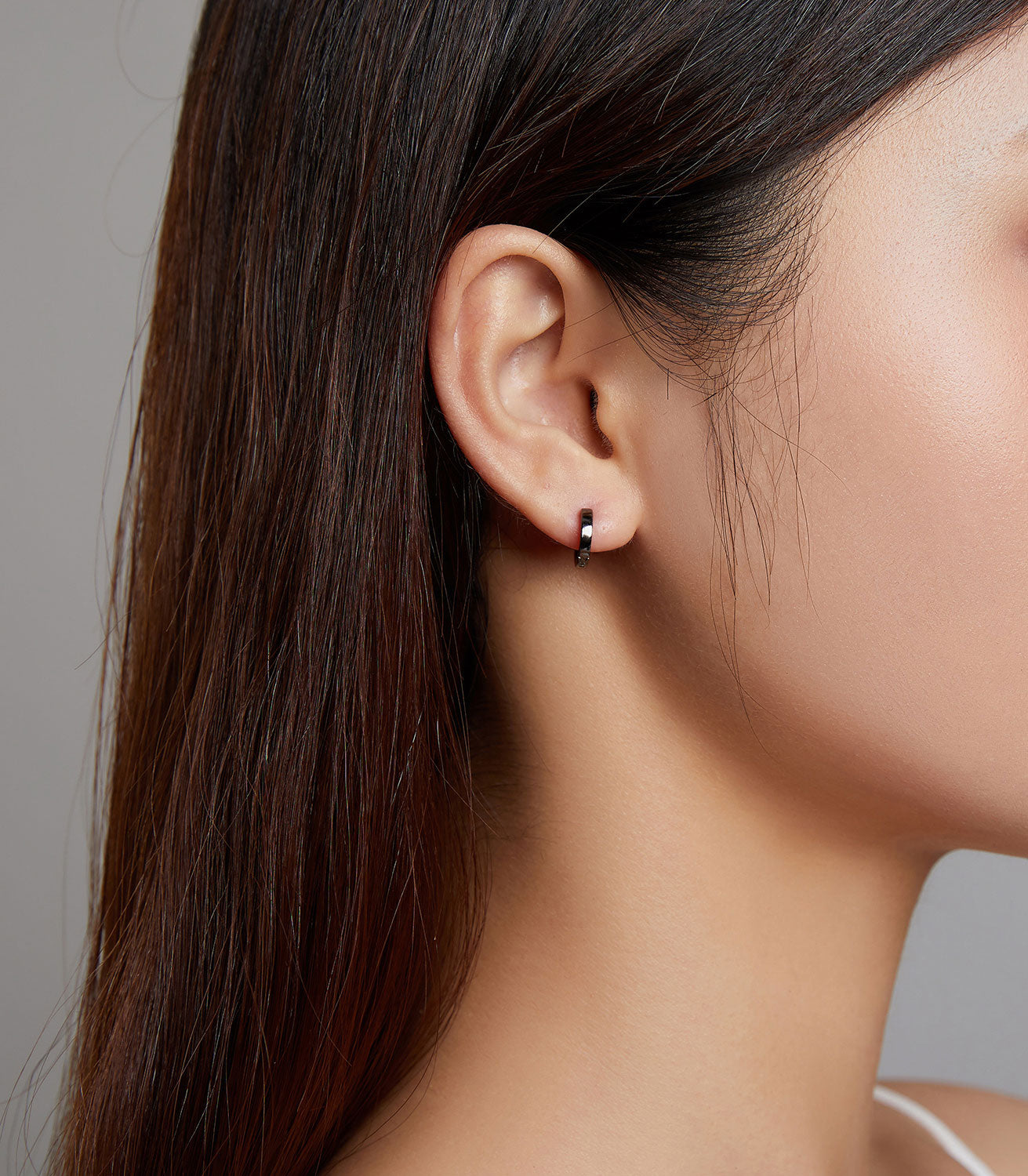 Sterling Silver Simple Black Huggie Hypoallergenic Earrings