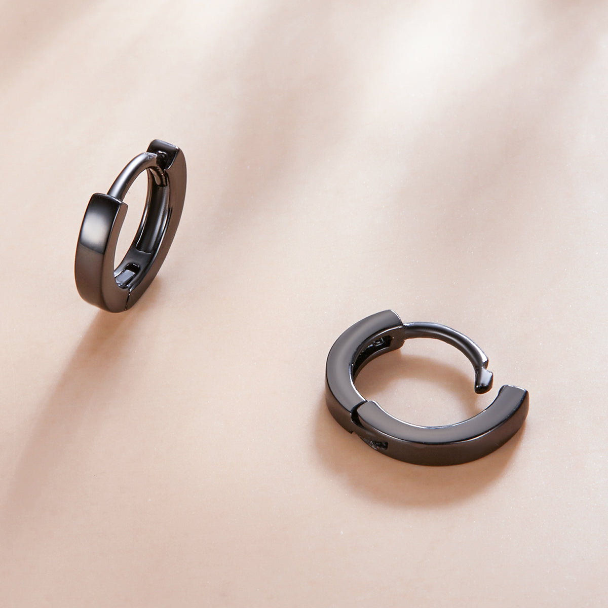 Sterling Silver Simple Black Huggie Hypoallergenic Earrings