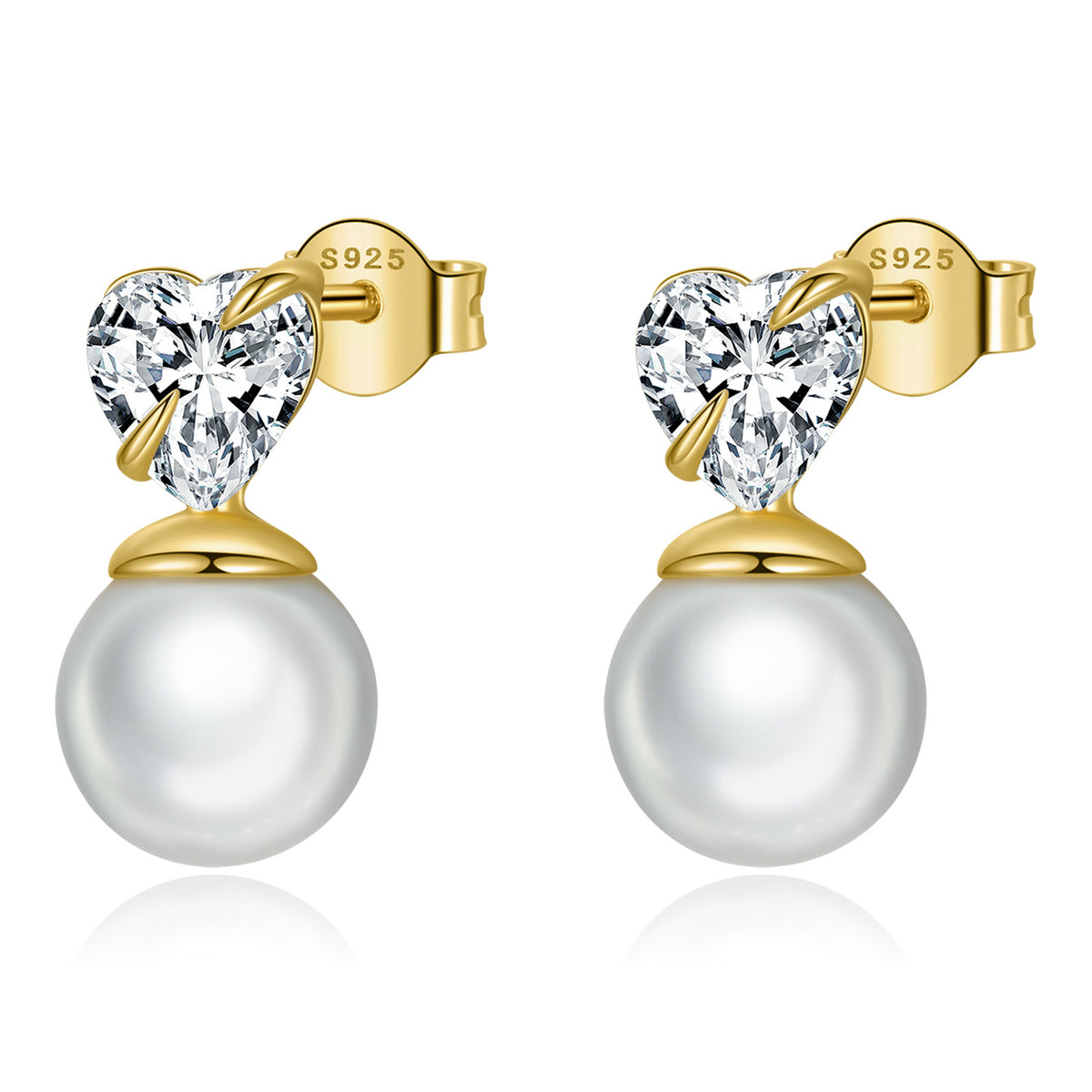 Sterling Silver Love Pearl Stud Hypoallergenic Earrings