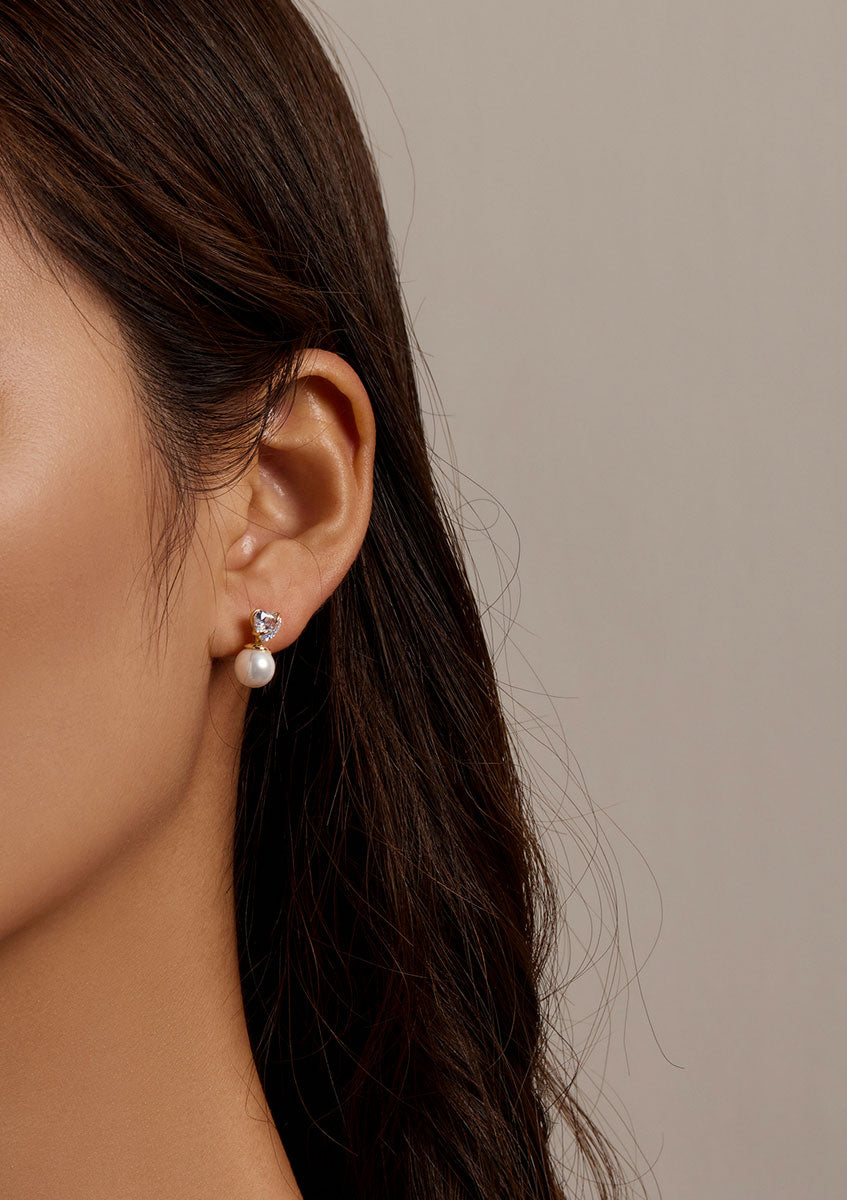 Sterling Silver Love Pearl Stud Hypoallergenic Earrings