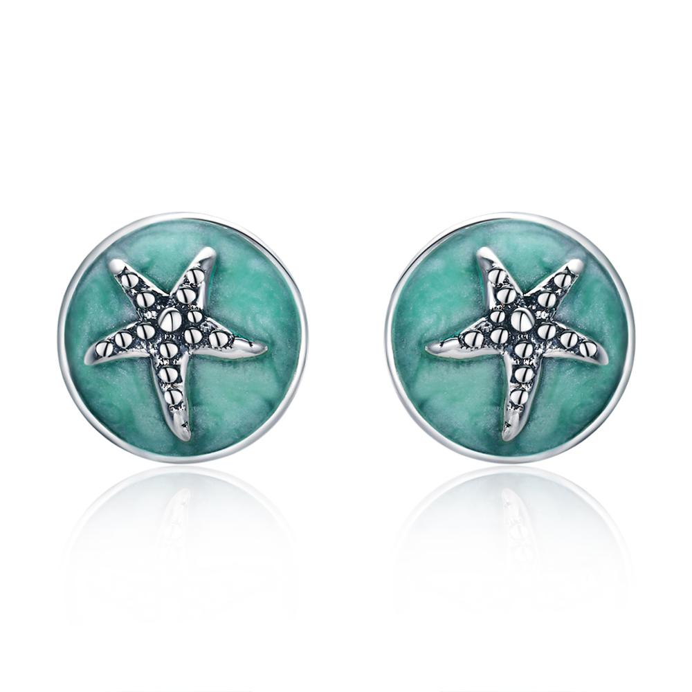 Sterling Silver Starfish On Water Stud Hypoallergenic Earrings
