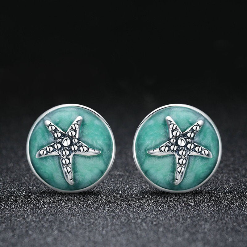 Sterling Silver Starfish On Water Stud Hypoallergenic Earrings