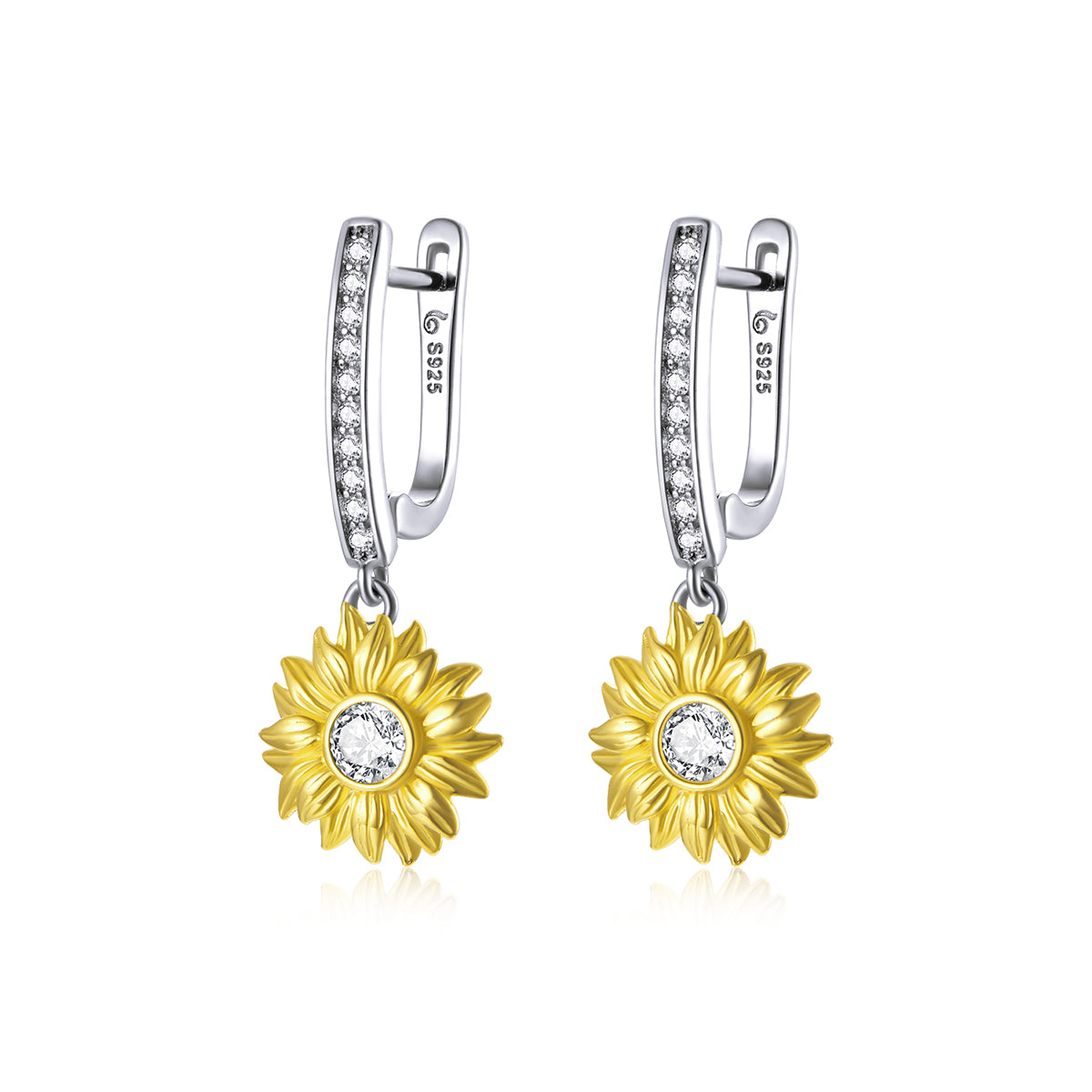 Sterling Silver Sunflower Drop Huggie Hypoallergenic Earrings