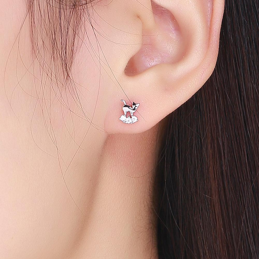 Sterling Silver Heavenly Cat Stud Hypoallergenic Earrings